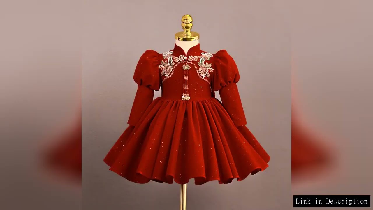 New Girls Elegant Evening Princess Ball Gown Children Fashion Beaded Bow Design Long Sleeve Birthday