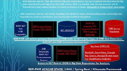 HL7 Raw to JSON Big Data MongoDB Snowflake Big Query Google - S3 - HDFS all soon to FHIR