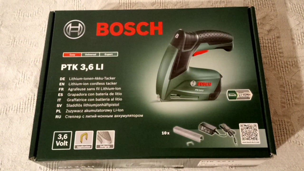 Unpacking and charging Bosch PTK stapler - YouTube