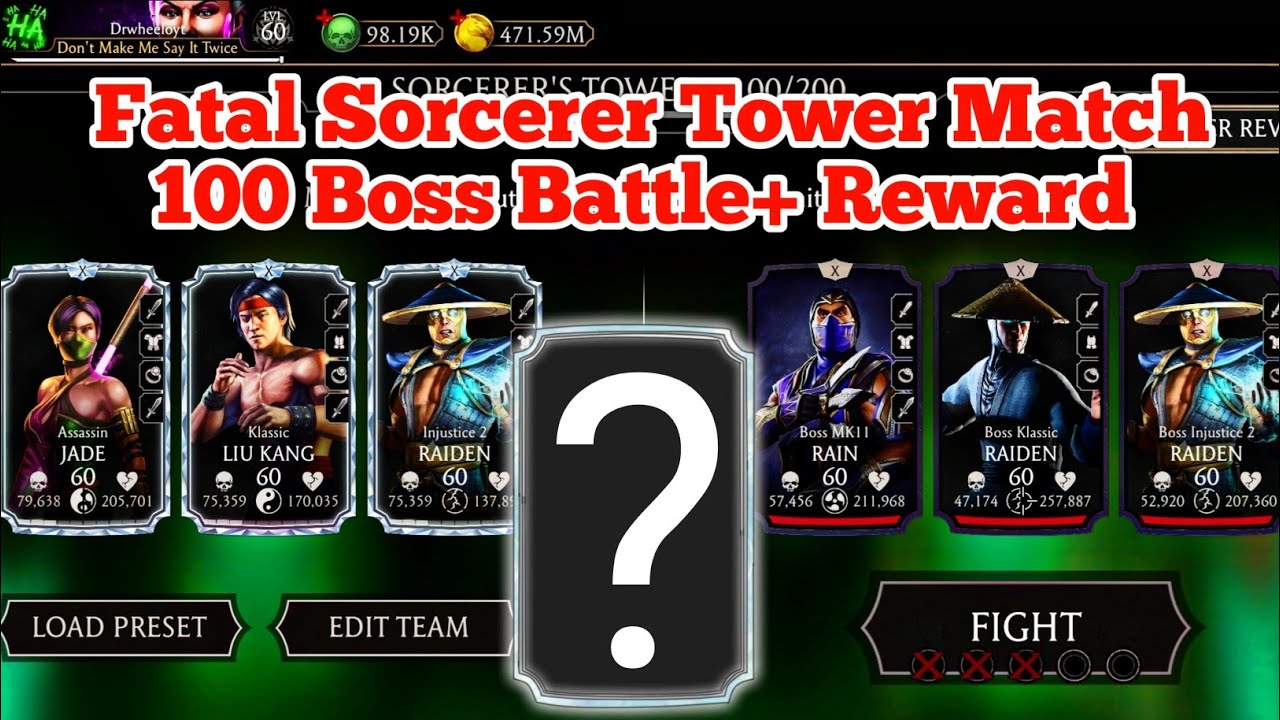 MK Mobile || Sorcerer Fatal Tower 100 + Diamond Reward
