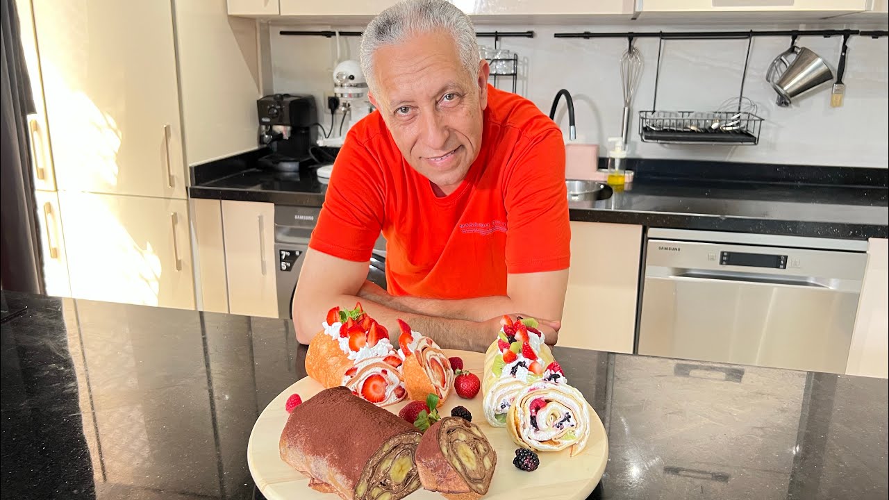 رول كريپ Roll crêpes تحليات ساهلين ماهلين تحضروهوم و تاكلوهوم في نفس النهار3 مداقات بدون جيلاتين