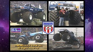 1989 USHRA BIGFOOT VS BEAR FOOT BATTLE OF THE MONSTER TRUCKS! ST LOUIS! MIKE GALLOWAY DRIVES BIGFOOT