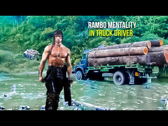 Rambo Truck❗ Logging truck driver skills carry huge wood on super extreme roads Like WAR Movie class=