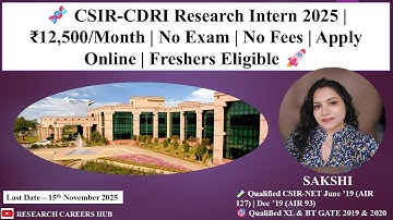 CSIR-CDRI Research Intern 2025 | ₹12,500 Stipend | No Exam & Fees | Apply Online | Freshers Eligible