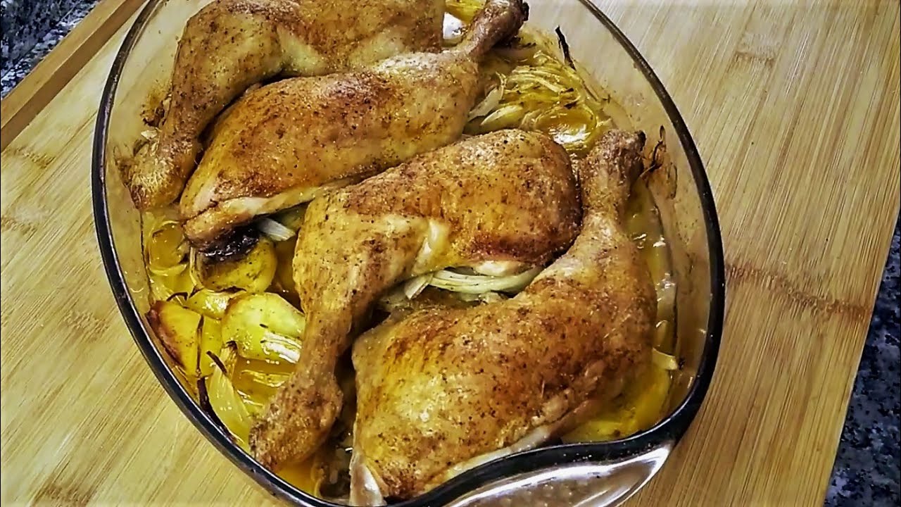 CUARTOS TRASEROS DE POLLO ASADOS. Echas todo a la bandeja y te olvidas!! Superfácil!!