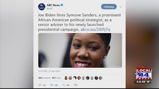 Joe Biden hires Symone Sanders as prominent African American political strategist.