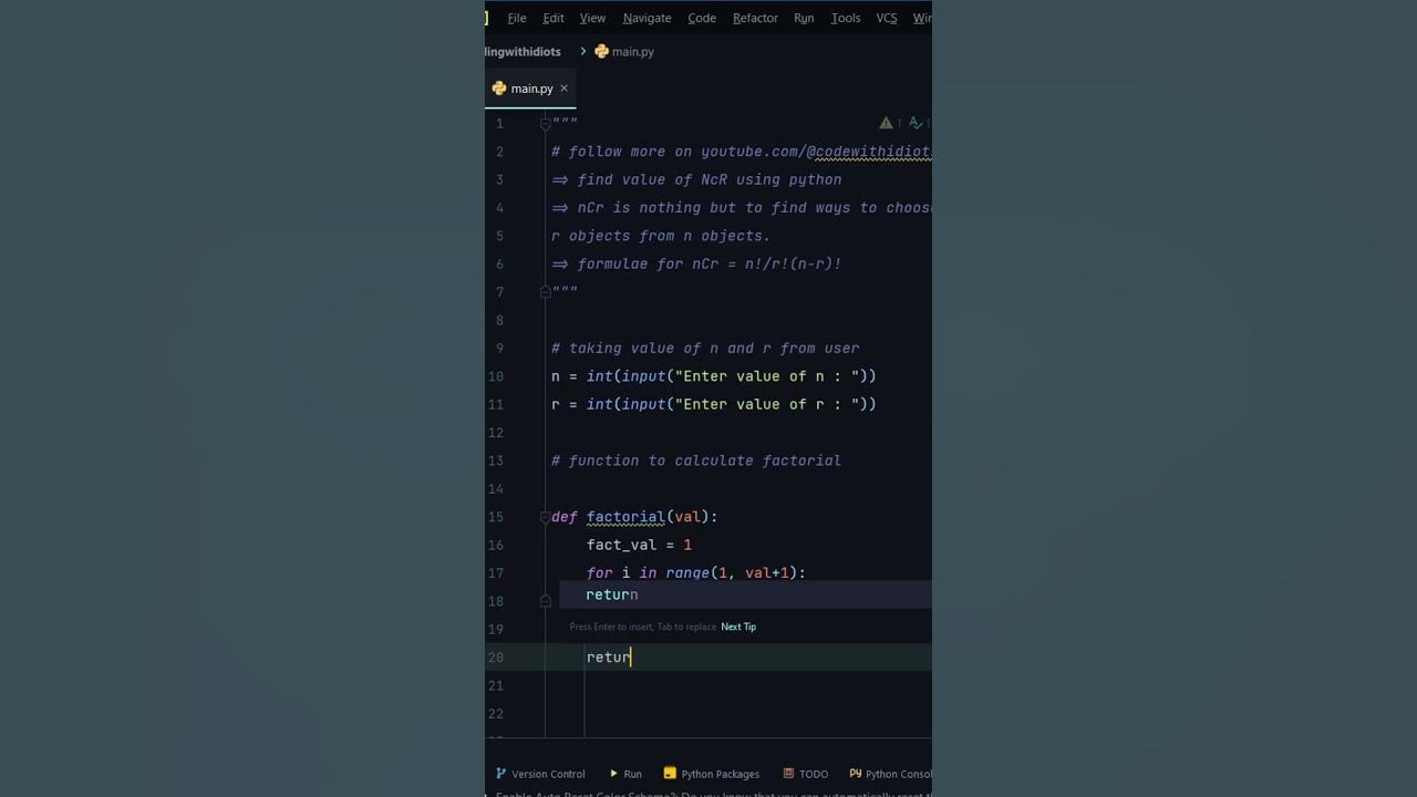 calculate value of nCr using python #shorts #trending #2023 #tech #dsa ...