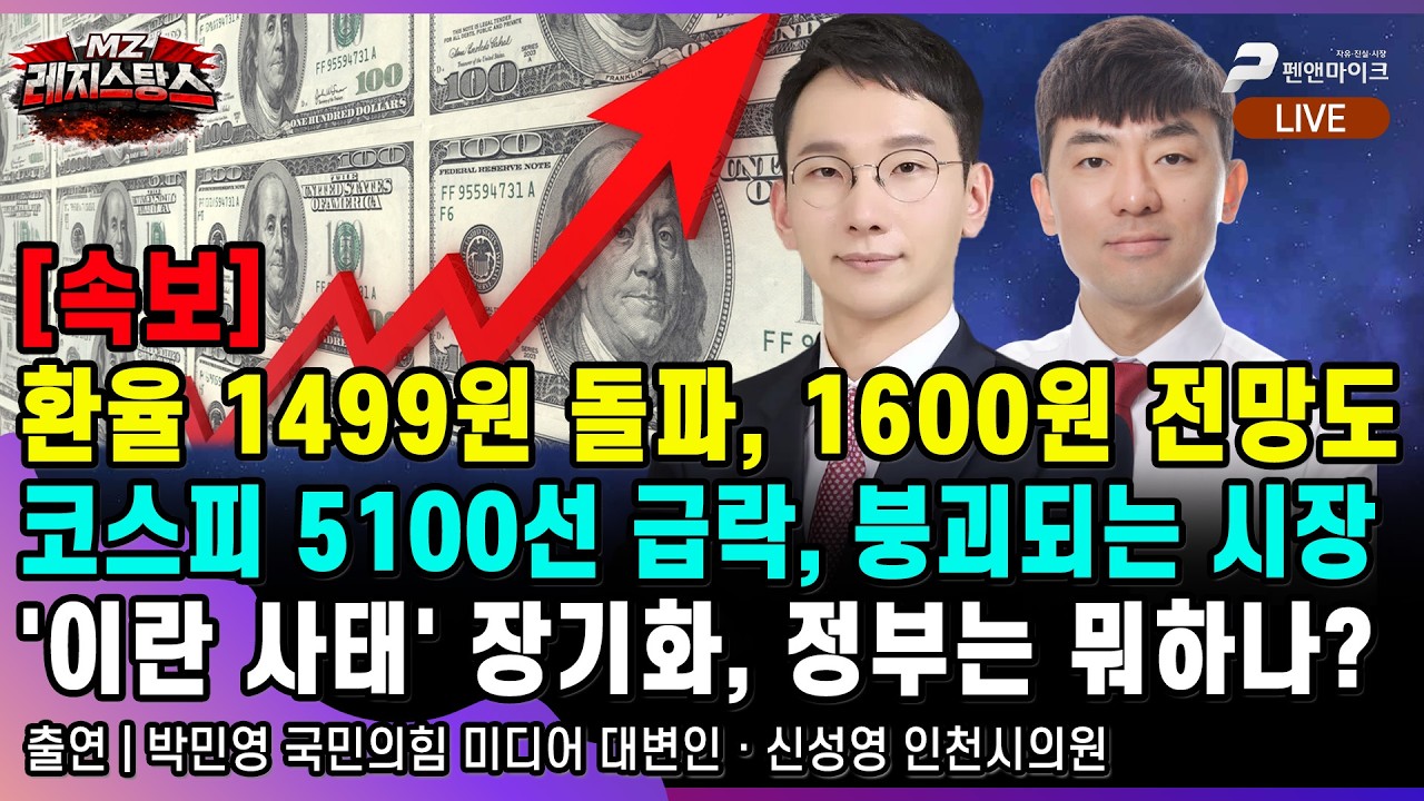 [속보] 환율 1499원 돌파, 1600원 전망까지...코스피 5100선 붕괴와 '이란 사태' 장기화 그리고 이재명 정부 [출연: 박민영,신선영┃MZ레지스탕스]