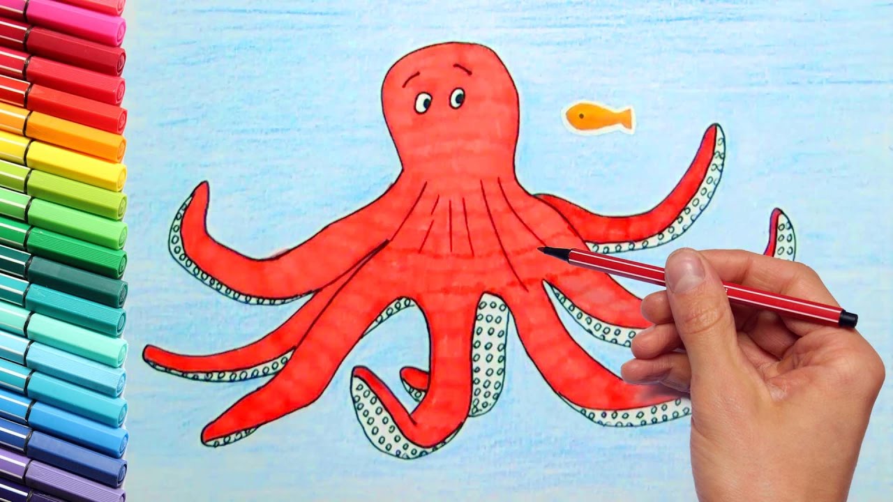 Download Octopus Drawing and Coloring for Kids Sea Animals Water Aniimals Paint and with Colored Markers ...