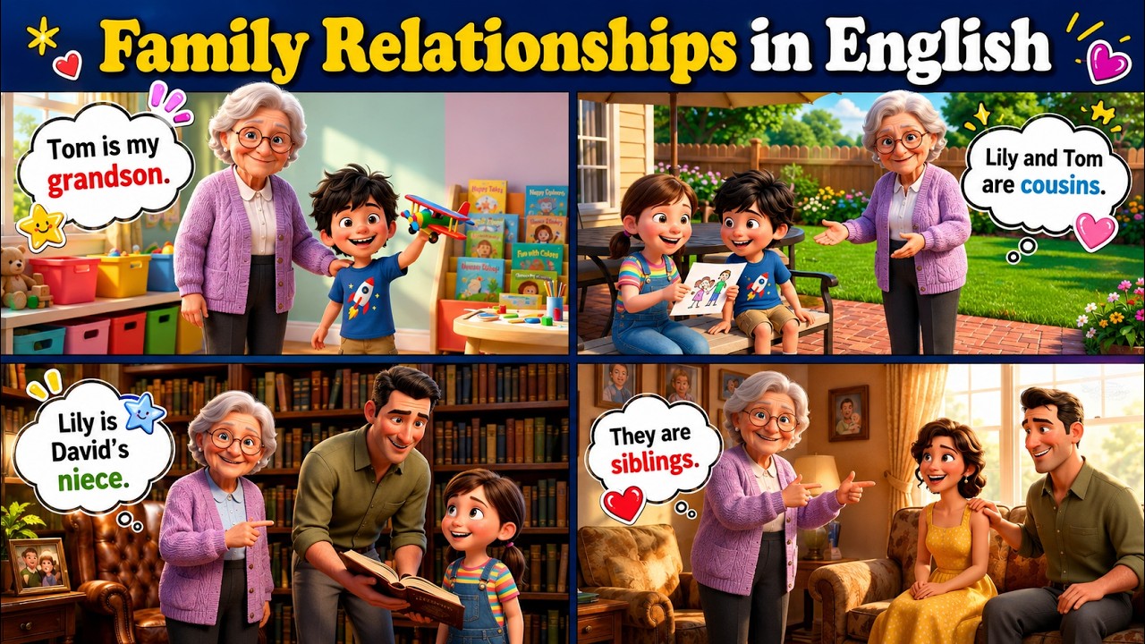 Relations In English Slow English Practice || Family Relationships in English || English ...