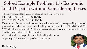Solved Example Problem 15 - Economic Load Dispatch without Considering Losses #psoc