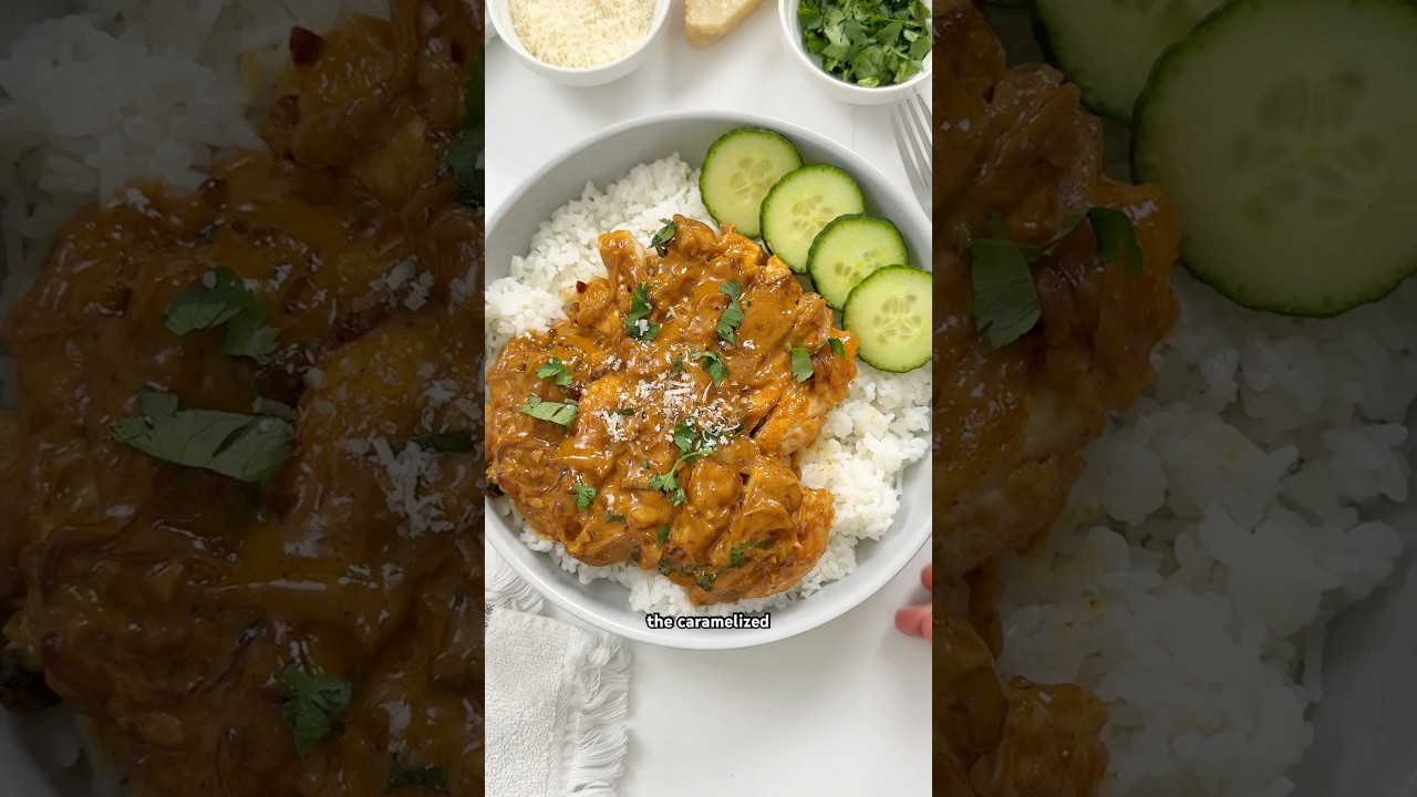 Курица с карамелизированным луком в сливочном соусе