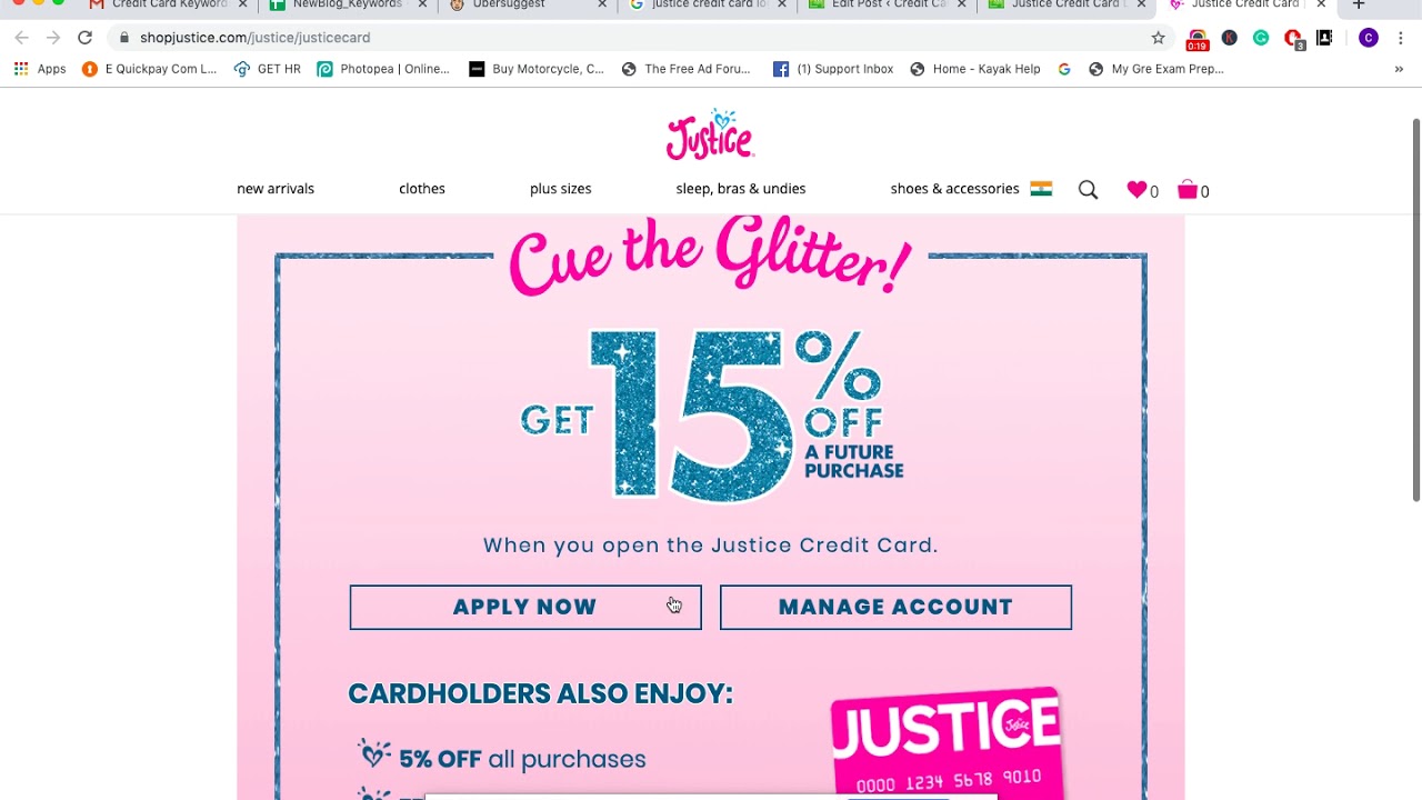 justice credit card login payment and application