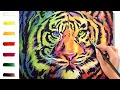 Multicolor Tiger. Rainbow. How yo paint🎨ACRYLIC tutorial DEMO