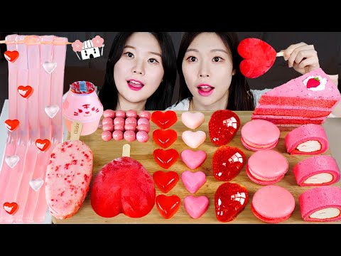 ASMR MUKBANG| 핑크 디저트 딸기 아이스크림 탕후루 마카롱 젤리 먹방 & 레시피 DESSERT ICE CREAM MACARONS EATING