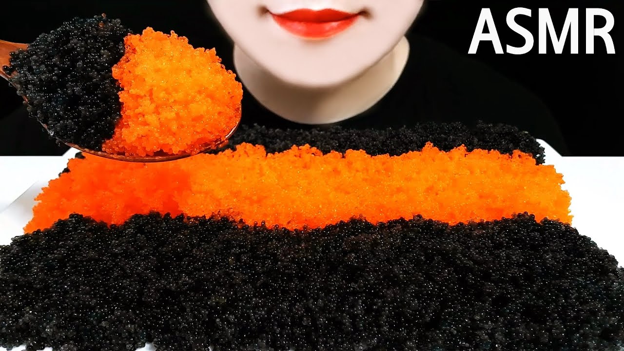 ASMR BLACK RED FLYING FISH ROE (TOBIKO EGGS) 블랙 레드 날치알 먹방 (EATING SOUNDS) NO TALKING MUKBANG