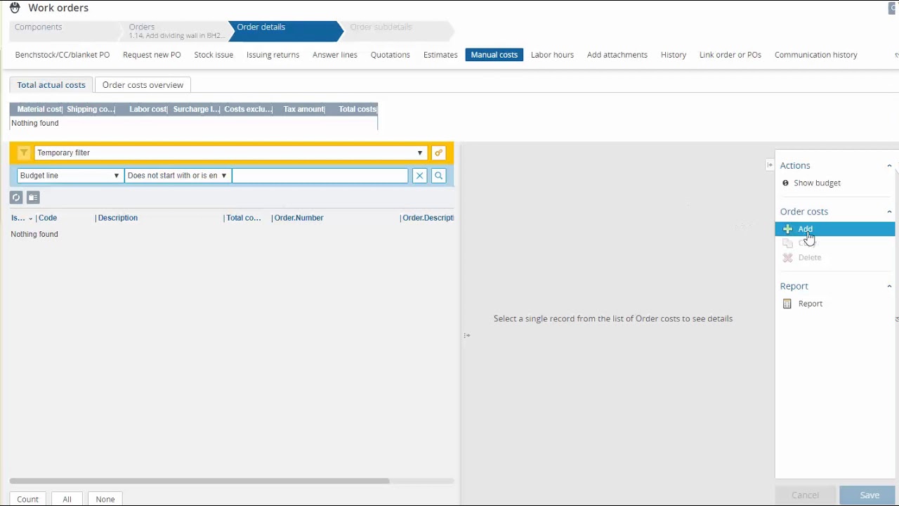 How to charge the estimate only (by adding manual costs and setting WO