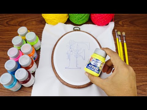BORDADO A MANO Y PINTURA TEXTIL LETRA F PRINCIPIANTES | HAND EMBROIDERY AND TEXTILE PAINTING