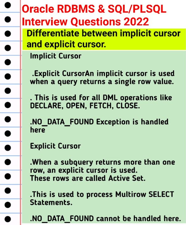 Differentiate between implicit cursor and explicit cursor? #cursor # ...
