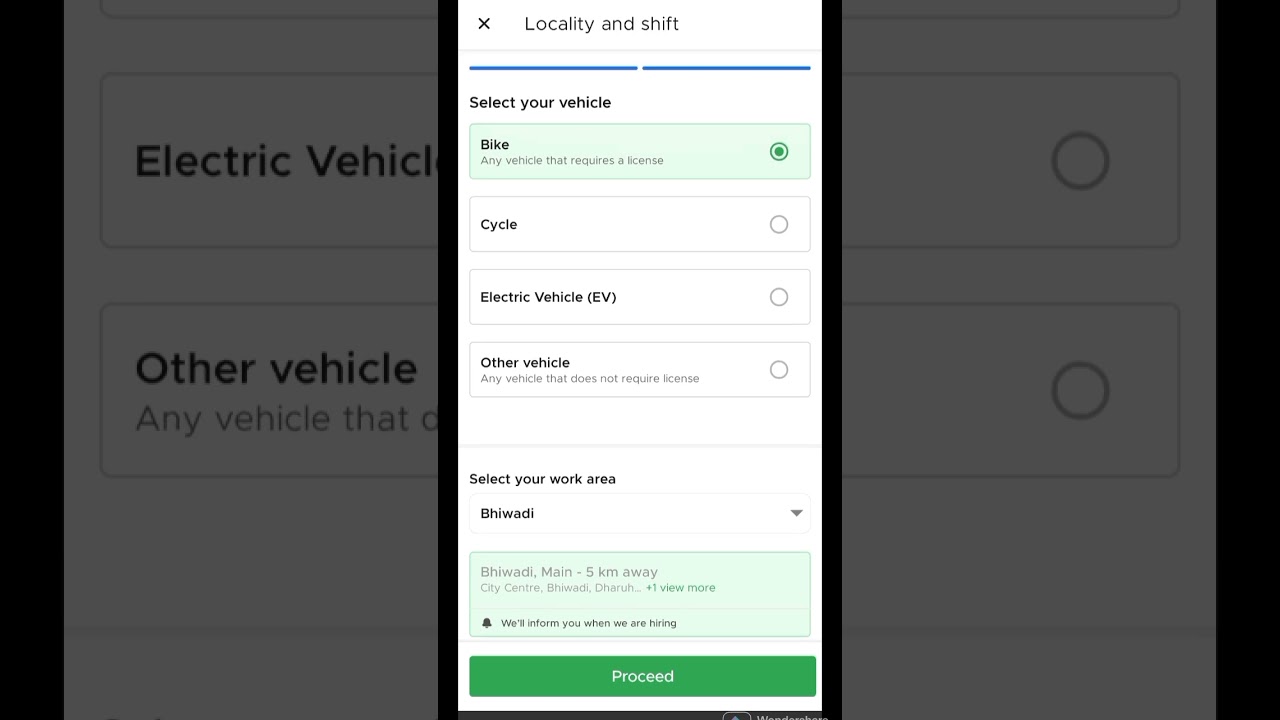 Zomato Delivery Boy online apply Select Vehicle Option