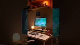 Cozy desk with warm light #bitterloom #desksetup #aesthetic #cozy #workspace #จัดโต๊ะคอม