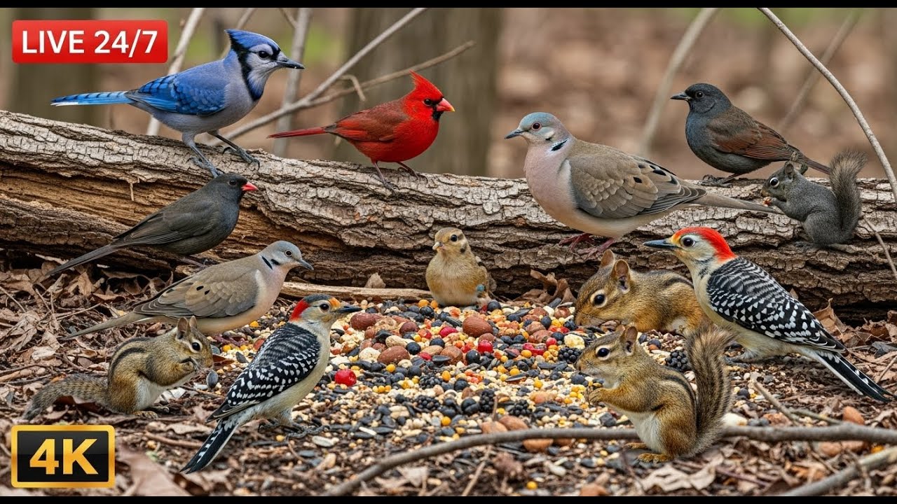 🔴 24/7 LIVE: Cat TV 😺 Winter Birds and Squirrels in the Snow ❄️ 4K HDR