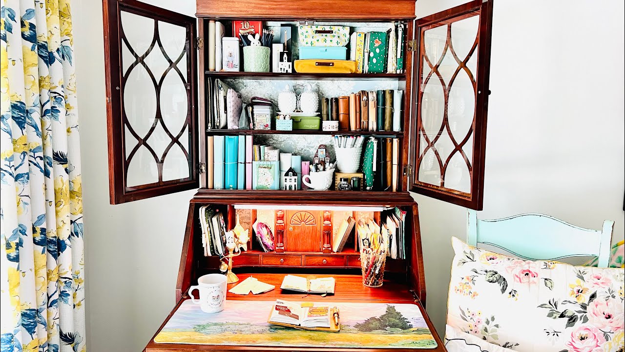 Writing desk / art space in my vintage secretarial desk & hutch.