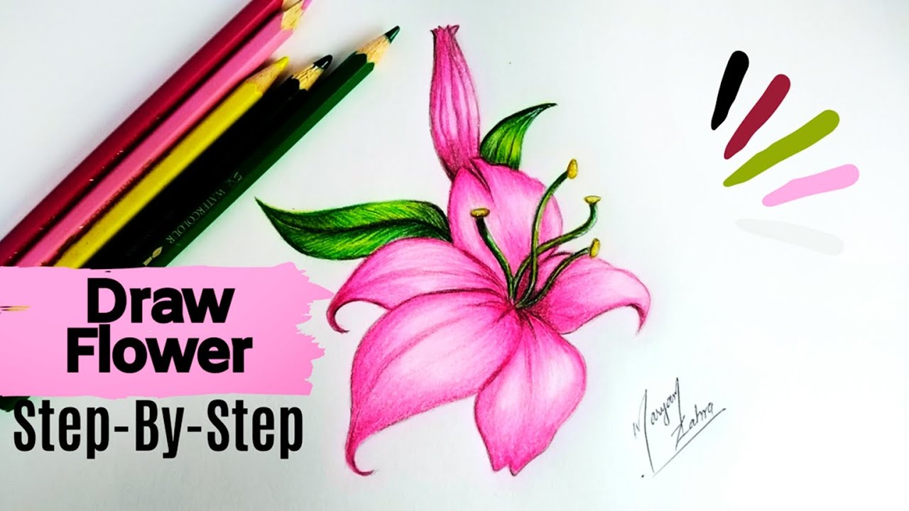 How to DRAW a Flower Step By Step- Draw Realistic Flower for BEGINNERS ...