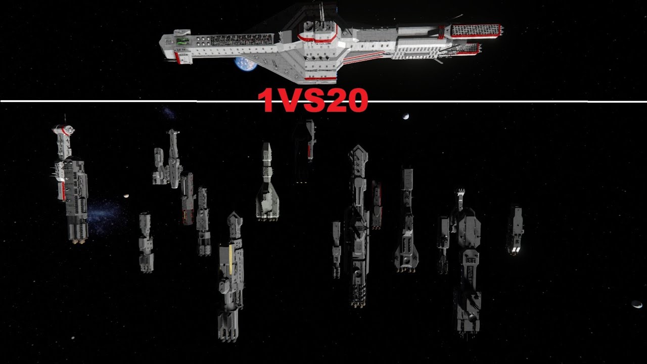 1 линкор против 20 кораблей(Space Engineers battle)