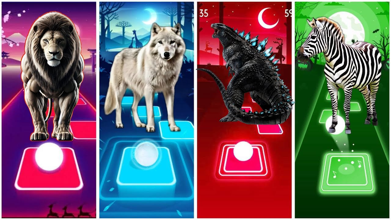 Funny Leon🆚FunnyWolf🆚Funny Godzella🆚Funny Zebra🔴Tiles Hop EDM Rush 