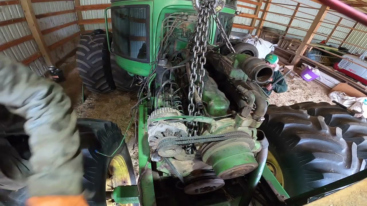 John Deere 8430 engine removal. - YouTube