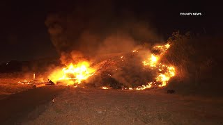 Driver & Dog Escape Serious Injury After Fiery Crash Ignites Nearby Brush | Irvine, CA