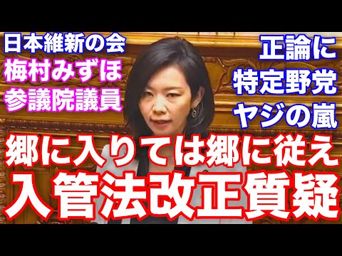 5/12本会議全編 郷に入りては郷に従え 法治国家日本の法律に基づいて粛々と対応していきます これ以上不法滞在する外人は作らせない 日本の治安を守る 入管法改正案 日本維新の会 梅村みずほ参議院議員