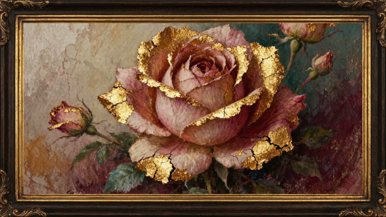 Antique Gold Leaf Rose | Vintage 4K Frame TV Art for Luxury Interiors