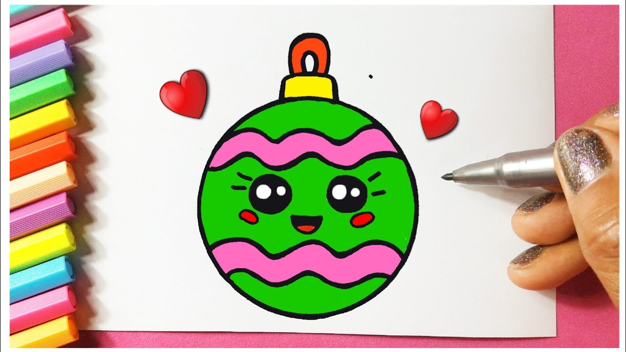 Como desenhar sinos de Natal kawaii e colorir, desenho para