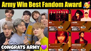 Army Win Best fandom Award 🥳| BTS V Jhope Jungkook Break record 💜 #bts