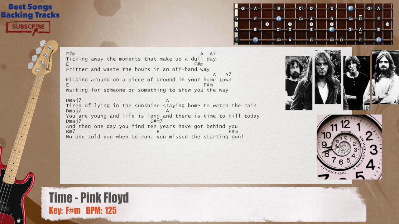 🎻 Time Pink Floyd Bass Backing Track with chords and lyrics Chords