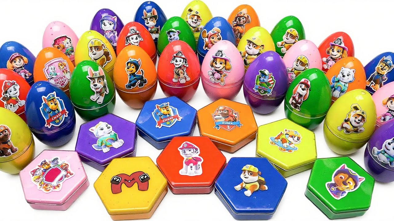 Paw Patrol Slime Mystery! Clay Figures of Ryder, Skye, Marshall Hidden in Cases & Bones!