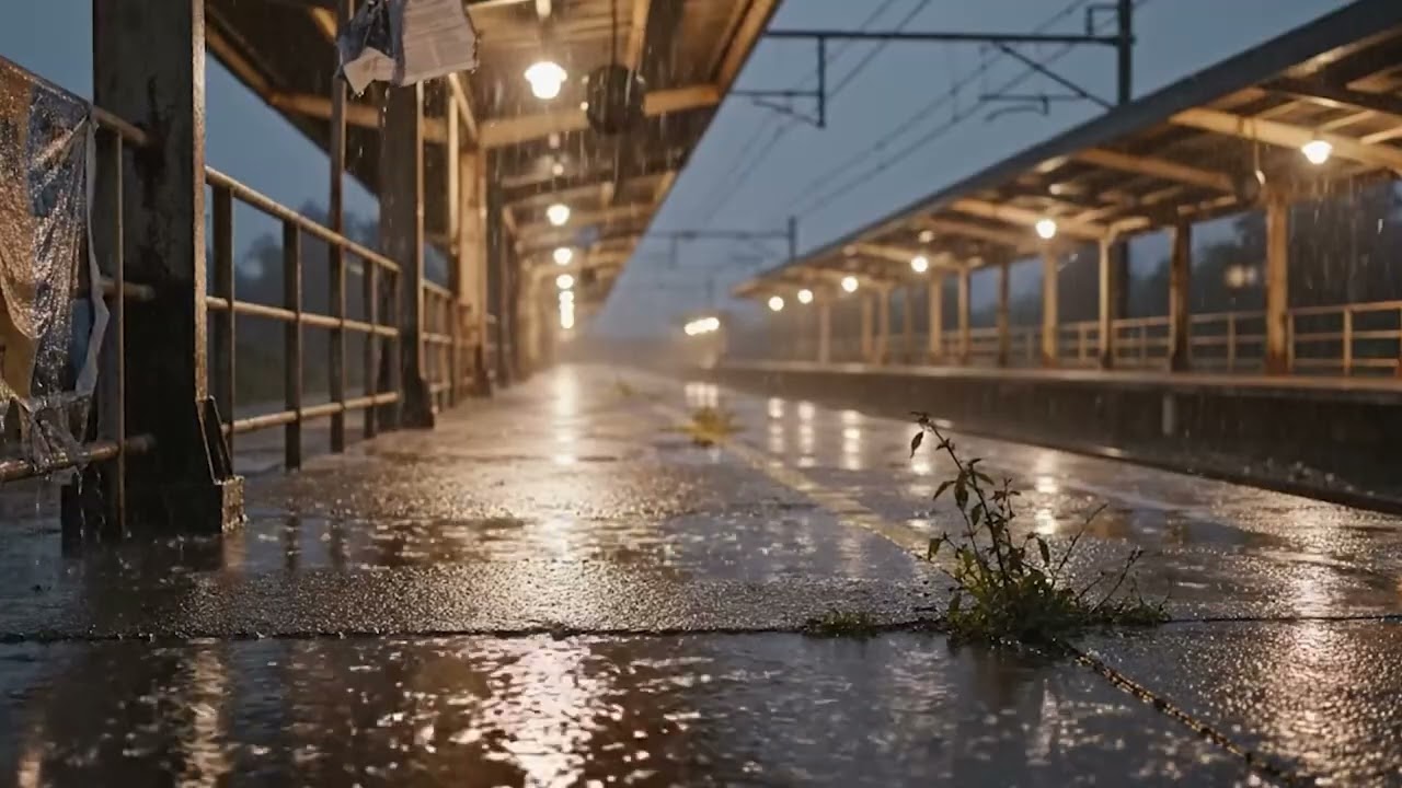 Realtime Rain at an Abandoned Railway Station - Ultra 4K hd video - 10 Hours Loop Video