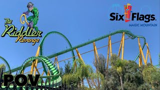Celebrity Riddlers Revenge roller coaster Front Seat POV - Six Flags Magic Mountain Stand Up Coaster Net Worth