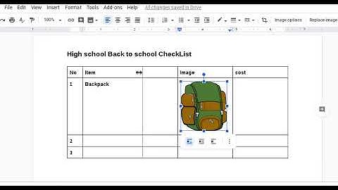 Inserting images in tables with Google Docs