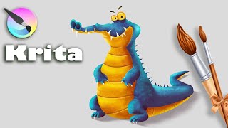 Krita - Digital Painting - Cute Alligator - Digital painting tutorial on Krita - Speed Painting