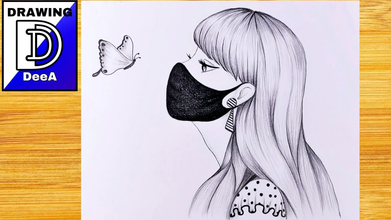 A Girl wearing a mask pencil sketch/ Easy drawings for girls/ How to