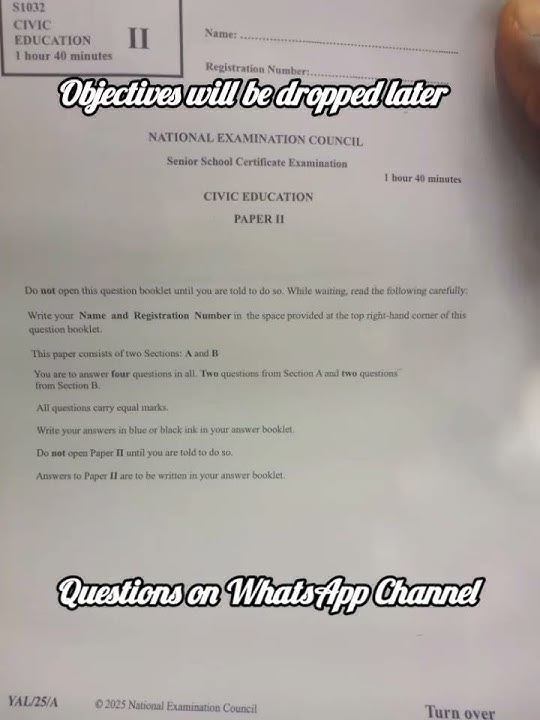 2025 NECO Civic Education Questions. Link to Whatsapp channel on this channel.