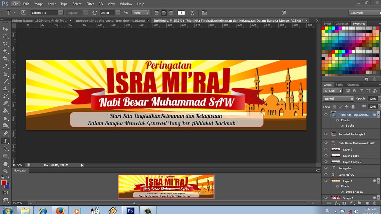 cara desain  spanduk  isra miraj dengan  photoshop  YouTube