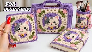 🐱SO EASY Crochet CAT Granny Square | Viral Motif for Bags, Book Covers, Cushions & More!