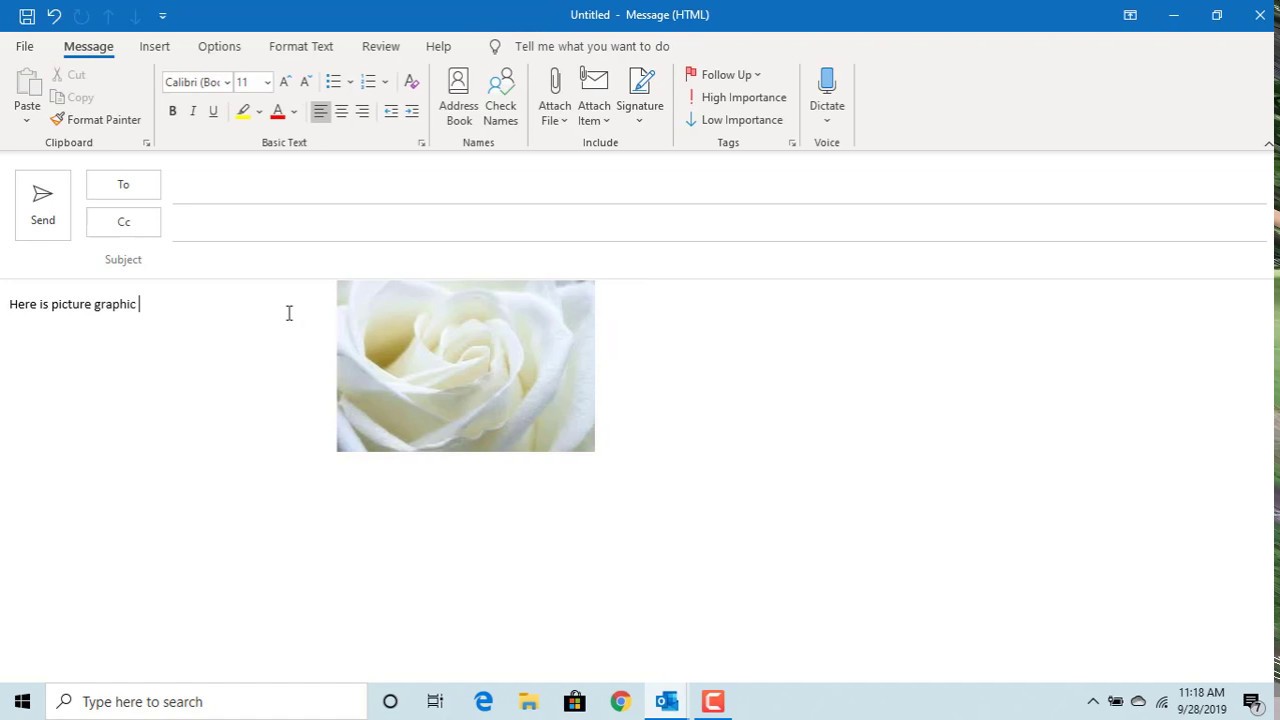 insertar una imagen adecuada en el correo electrónico de Outlook