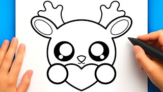 CÓMO DIBUJAR UN RENO DE NAVIDAD KAWAII (FÁCIL PASO A PASO) | DIBUJOS DE NAVIDAD KAWAII