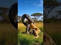 A lion trying its best to lift a giant snake #lion #shorts #nature #animals #funny #snake #ai