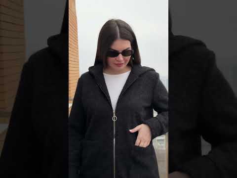 Стильна весняна вовняна куртка на блискавці з капюшоном, батал великі розміри, видео 1